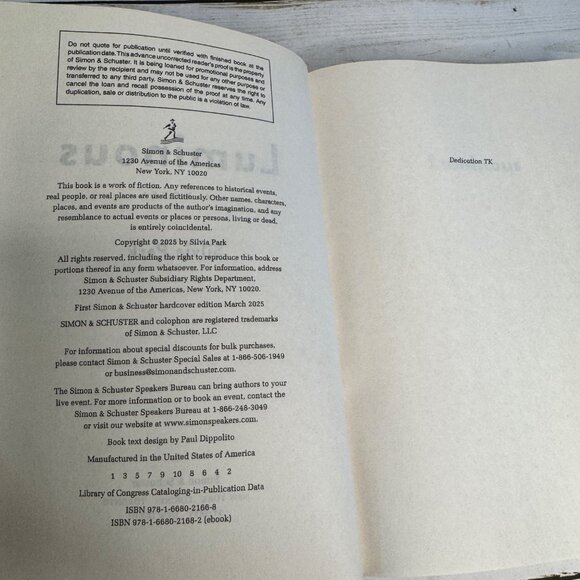 Luminous Silvia Park Advance Reader Copy ARC Proof 2025 Simon & Schuster - Picture 5 of 5